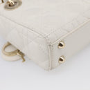 Christian Dior Lady Dior Canage Hand Bag Lamb Skin 2way White Gold Auth 214442M-15