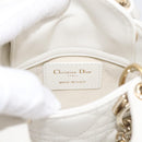 Christian Dior Lady Dior Canage Hand Bag Lamb Skin 2way White Gold Auth 214442M-18