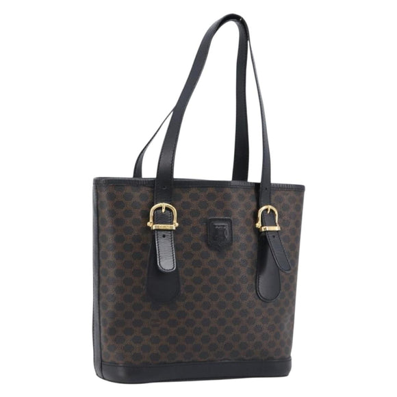 CELINE Macadam Tote Bag PVC Black Gold Auth 214449