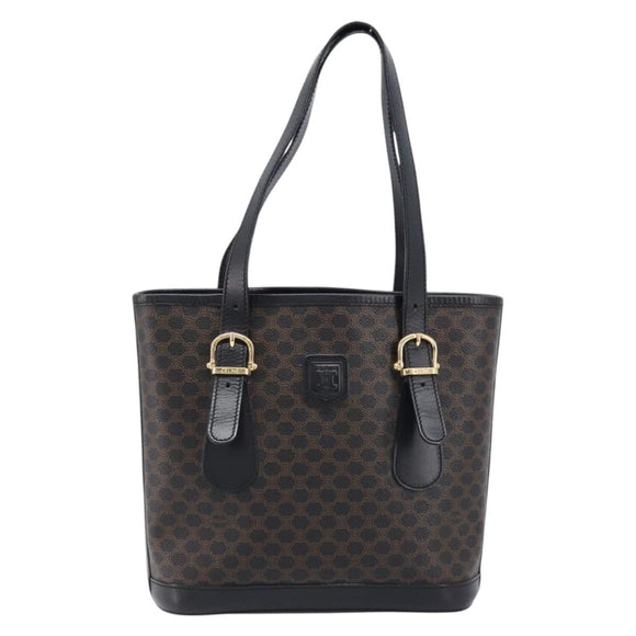 CELINE Macadam Tote Bag PVC Black Gold Auth 214449