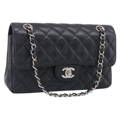 CHANEL Matelasse 23 Double Flap Chain Shoulder Bag Caviar Skin CC Auth 214455SM