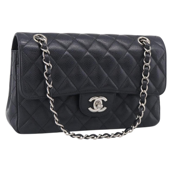 CHANEL Matelasse 23 Double Flap Chain Shoulder Bag Caviar Skin CC Auth 214455SM