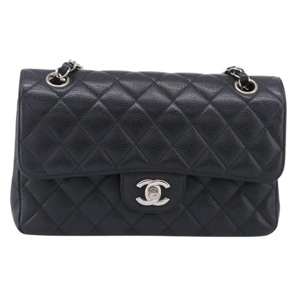 CHANEL Matelasse 23 Double Flap Chain Shoulder Bag Caviar Skin CC Auth 214455SM