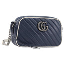 GUCCI GG Marmont Shoulder Bag Leather Navy Silver 447632 Auth 214480V-1