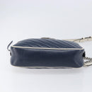 GUCCI GG Marmont Shoulder Bag Leather Navy Silver 447632 Auth 214480V-11
