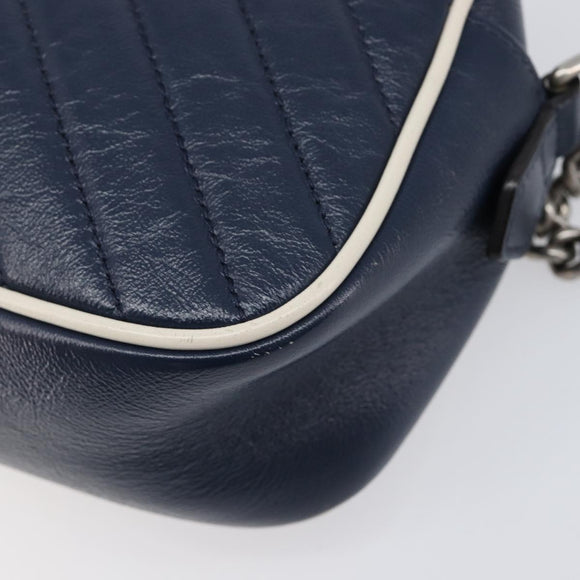 GUCCI GG Marmont Shoulder Bag Leather Navy Silver 447632 Auth 214480V