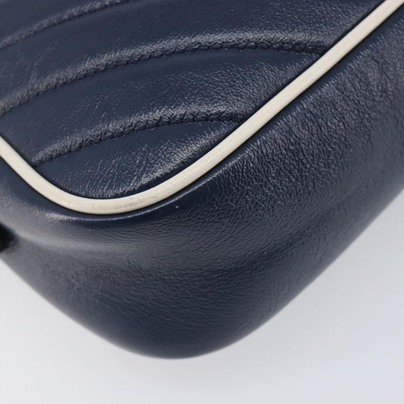 GUCCI GG Marmont Shoulder Bag Leather Navy Silver 447632 Auth 214480V