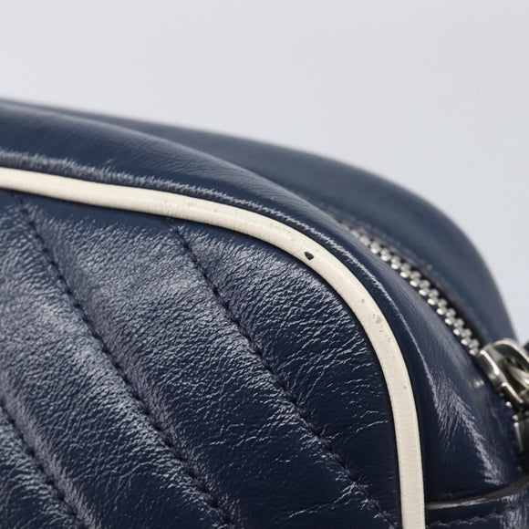 GUCCI GG Marmont Shoulder Bag Leather Navy Silver 447632 Auth 214480V