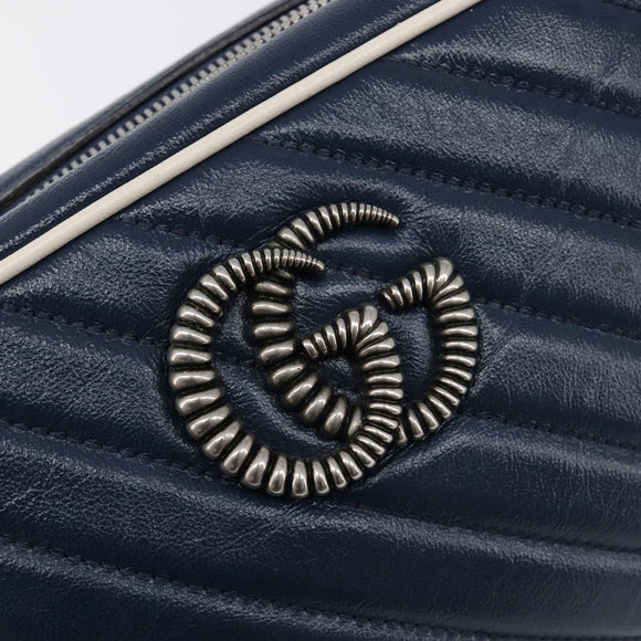 GUCCI GG Marmont Shoulder Bag Leather Navy Silver 447632 Auth 214480V