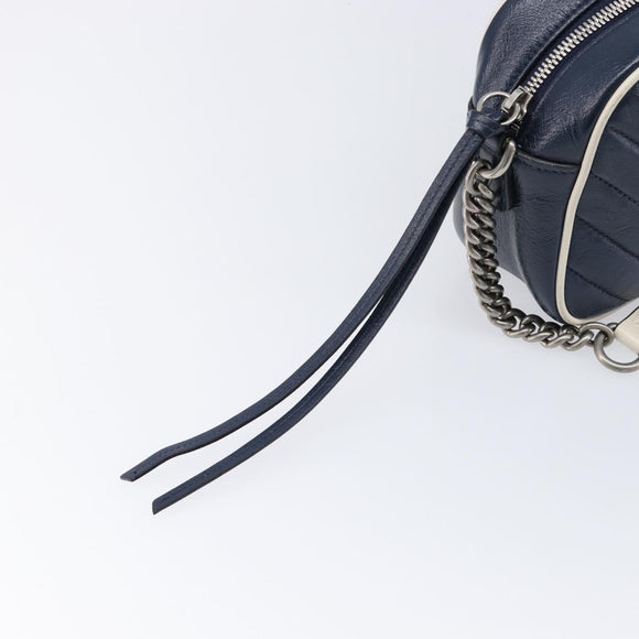 GUCCI GG Marmont Shoulder Bag Leather Navy Silver 447632 Auth 214480V