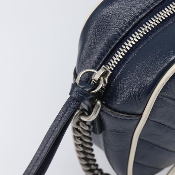 GUCCI GG Marmont Shoulder Bag Leather Navy Silver 447632 Auth 214480V