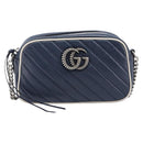 GUCCI GG Marmont Shoulder Bag Leather Navy Silver 447632 Auth 214480V-2