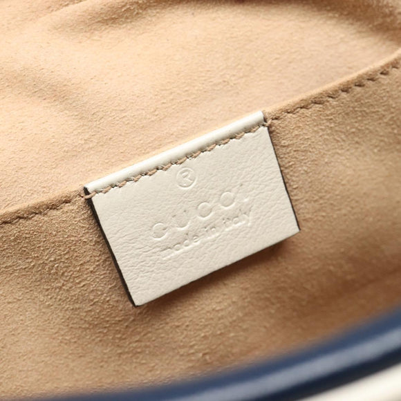GUCCI GG Marmont Shoulder Bag Leather Navy Silver 447632 Auth 214480V