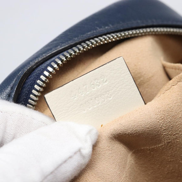 GUCCI GG Marmont Shoulder Bag Leather Navy Silver 447632 Auth 214480V