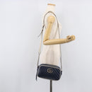 GUCCI GG Marmont Shoulder Bag Leather Navy Silver 447632 Auth 214480V-26