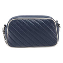 GUCCI GG Marmont Shoulder Bag Leather Navy Silver 447632 Auth 214480V-3