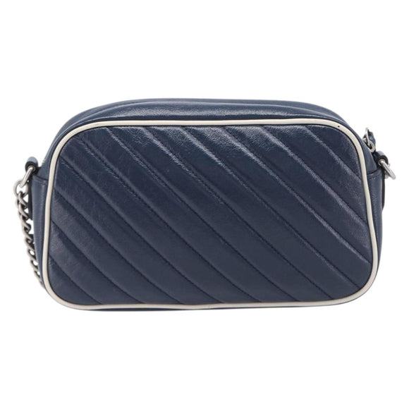 GUCCI GG Marmont Shoulder Bag Leather Navy Silver 447632 Auth 214480V