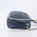 GUCCI GG Marmont Shoulder Bag Leather Navy Silver 447632 Auth 214480V-4