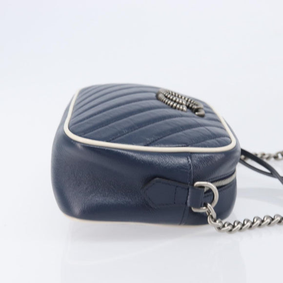 GUCCI GG Marmont Shoulder Bag Leather Navy Silver 447632 Auth 214480V