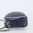 GUCCI GG Marmont Shoulder Bag Leather Navy Silver 447632 Auth 214480V-5