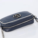 GUCCI GG Marmont Shoulder Bag Leather Navy Silver 447632 Auth 214480V-6