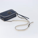 GUCCI GG Marmont Shoulder Bag Leather Navy Silver 447632 Auth 214480V-7