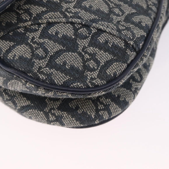 Christian Dior Trotter Canvas Double Saddle Bag Navy Gold Auth 214483M