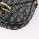 Christian Dior Trotter Canvas Double Saddle Bag Navy Gold Auth 214483M-11