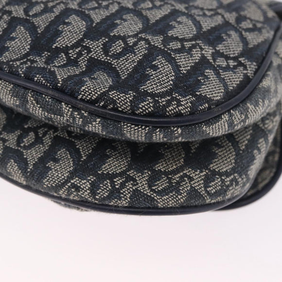 Christian Dior Trotter Canvas Double Saddle Bag Navy Gold Auth 214483M
