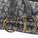 Christian Dior Trotter Canvas Double Saddle Bag Navy Gold Auth 214483M-14