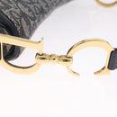 Christian Dior Trotter Canvas Double Saddle Bag Navy Gold Auth 214483M-15