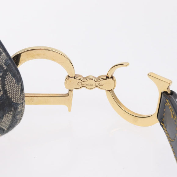Christian Dior Trotter Canvas Double Saddle Bag Navy Gold Auth 214483M