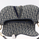 Christian Dior Trotter Canvas Double Saddle Bag Navy Gold Auth 214483M-18
