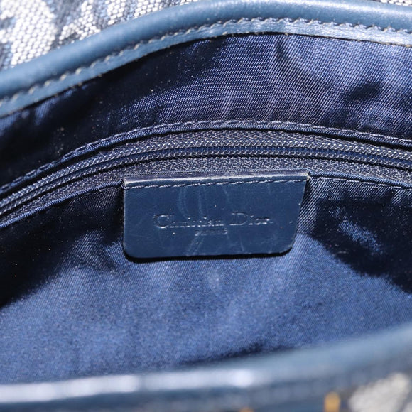 Christian Dior Trotter Canvas Double Saddle Bag Navy Gold Auth 214483M