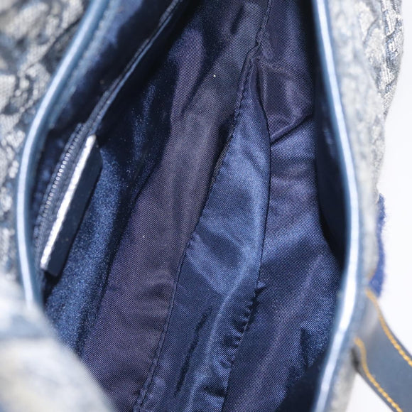 Christian Dior Trotter Canvas Double Saddle Bag Navy Gold Auth 214483M