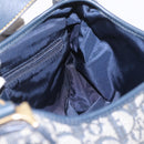 Christian Dior Trotter Canvas Double Saddle Bag Navy Gold Auth 214483M-21