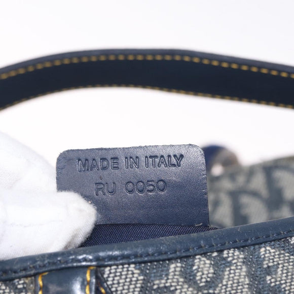 Christian Dior Trotter Canvas Double Saddle Bag Navy Gold Auth 214483M