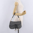 Christian Dior Trotter Canvas Double Saddle Bag Navy Gold Auth 214483M-26