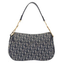Christian Dior Trotter Canvas Double Saddle Bag Navy Gold Auth 214483M-3