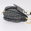 Christian Dior Trotter Canvas Double Saddle Bag Navy Gold Auth 214483M-4