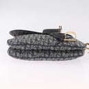 Christian Dior Trotter Canvas Double Saddle Bag Navy Gold Auth 214483M-9