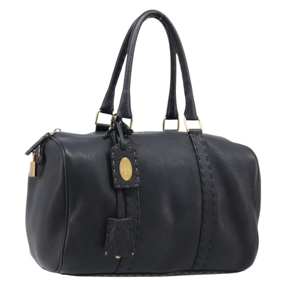 FENDI Celeria Hand Bag Leather Black Gold 8BL061 Auth 214488A