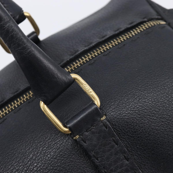 FENDI Celeria Hand Bag Leather Black Gold 8BL061 Auth 214488A