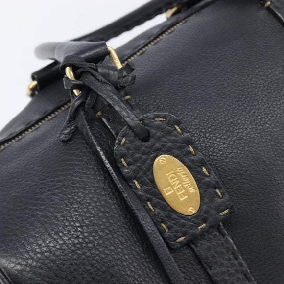FENDI Celeria Hand Bag Leather Black Gold 8BL061 Auth 214488A