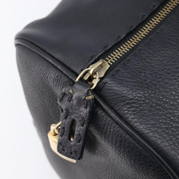FENDI Celeria Hand Bag Leather Black Gold 8BL061 Auth 214488A