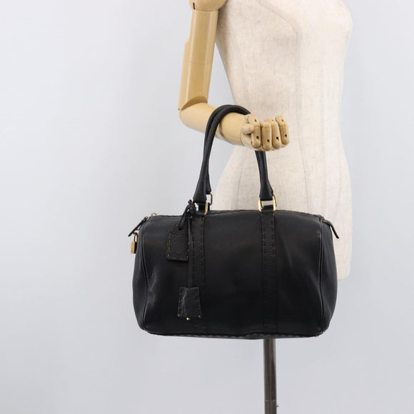 FENDI Celeria Hand Bag Leather Black Gold 8BL061 Auth 214488A