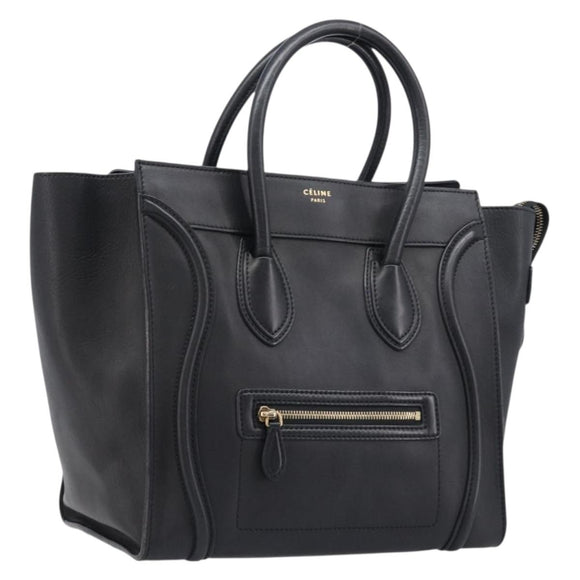 CELINE Luggage Mini Shopper Hand Bag Leather Black Gold Auth 214490V