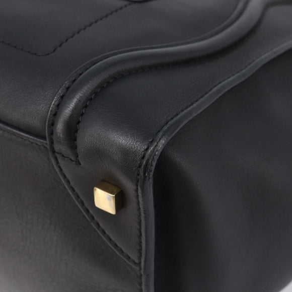 CELINE Luggage Mini Shopper Hand Bag Leather Black Gold Auth 214490V