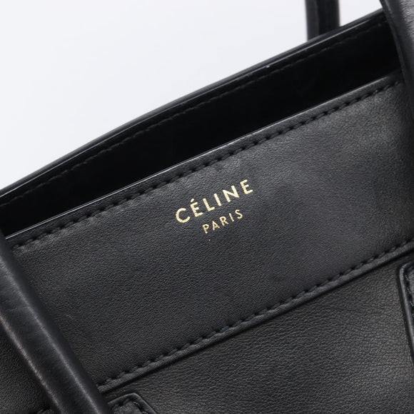 CELINE Luggage Mini Shopper Hand Bag Leather Black Gold Auth 214490V