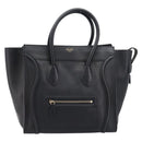 CELINE Luggage Mini Shopper Hand Bag Leather Black Gold Auth 214490V-2